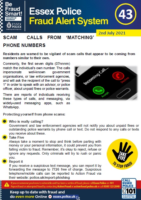 Essex Police Phone number scam warning