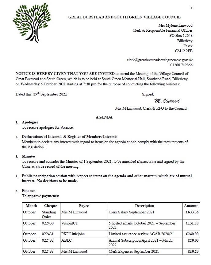 Village Council October 2021 Meeting