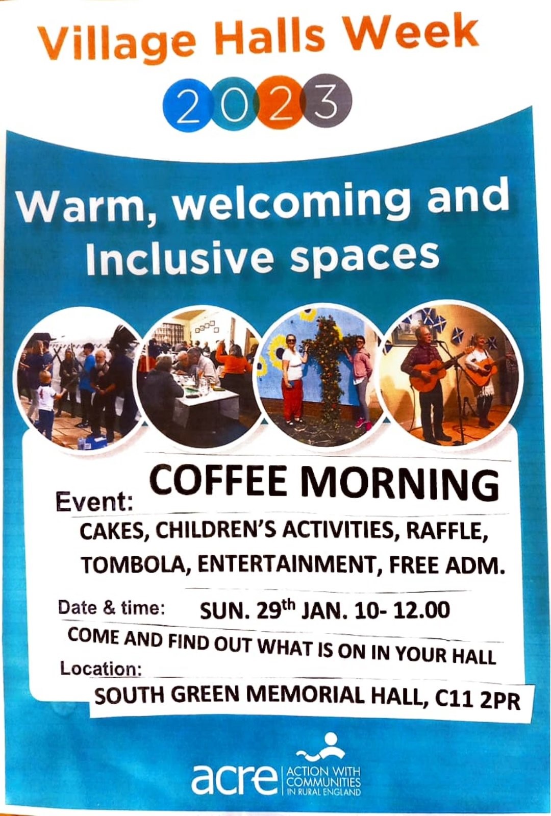 South Green Memorial Hall Coffee Morning - 29th January 2023