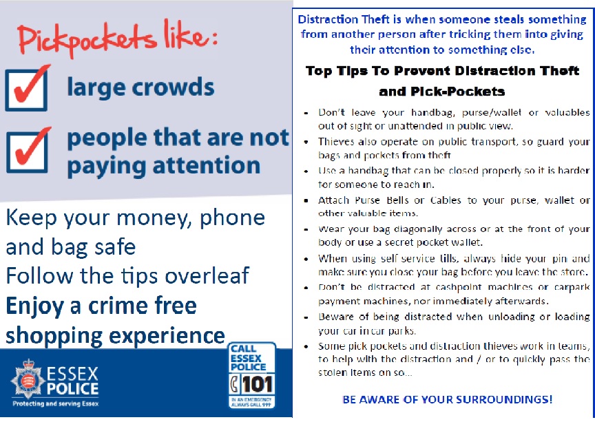 Advice from Essex Police against pickpocket crime