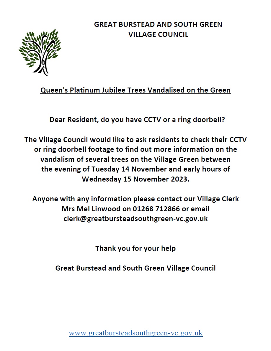 Jubliee Trees on Village Green Vandalised - Request for information