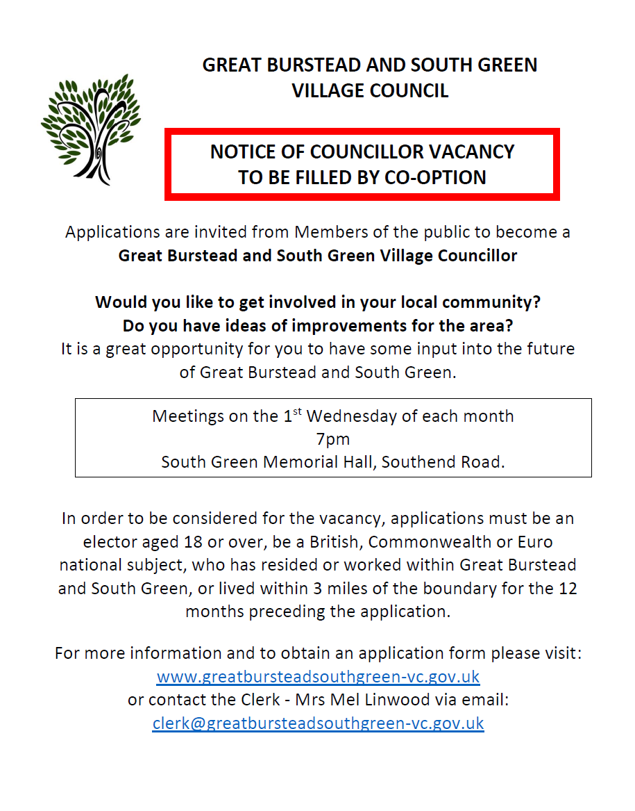 Apply to become a Great Burstead and South Green Village Councillor