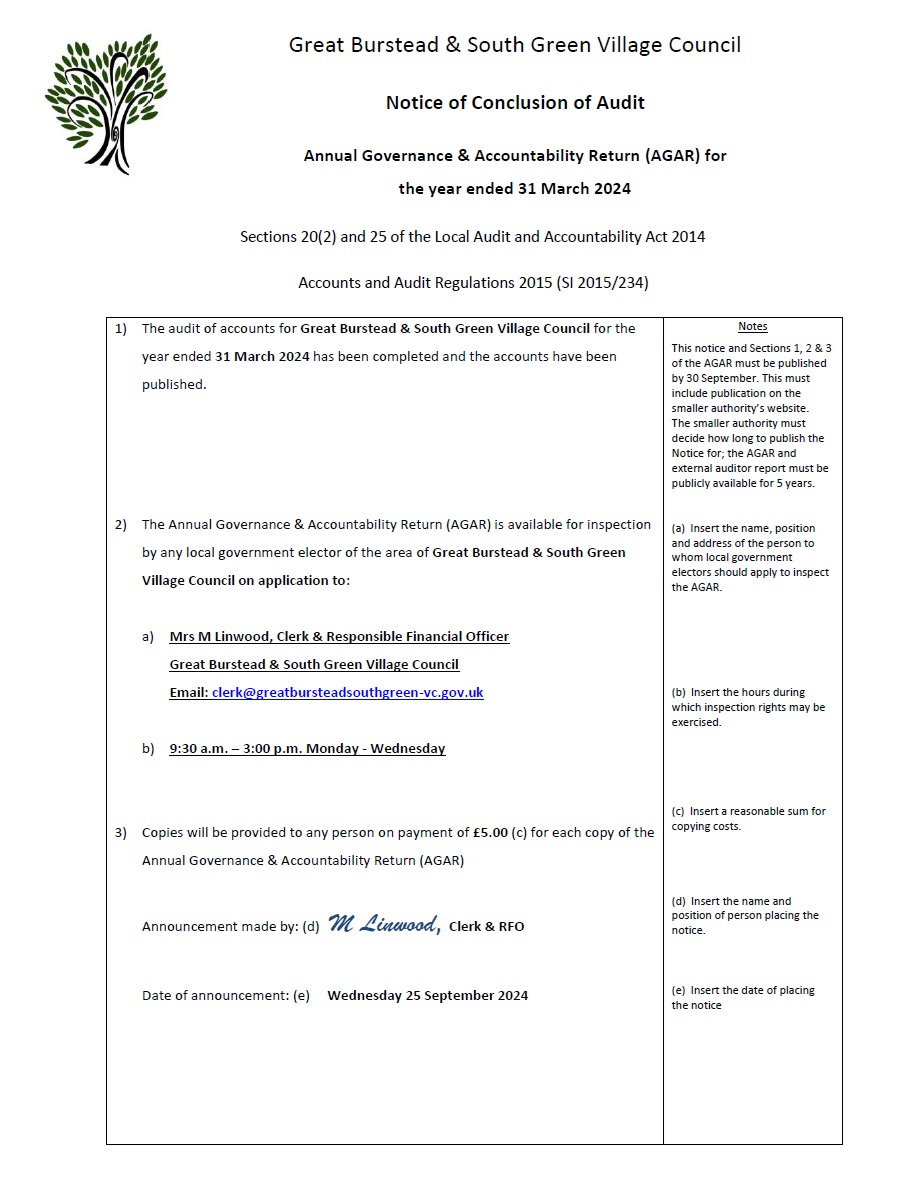 Notice of Conclusion of Audit 2023/24