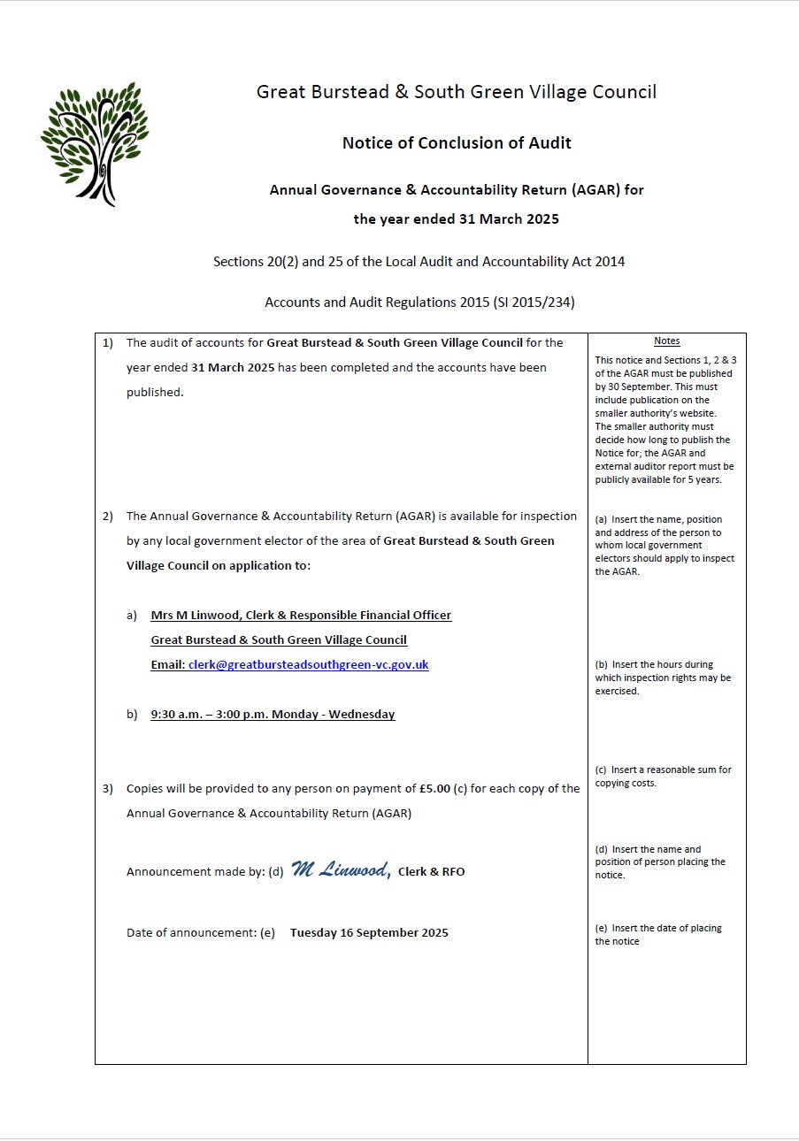 Notice of Conclusion of Audit 2024-25