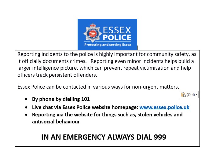 Reporting incidents to Essex Police